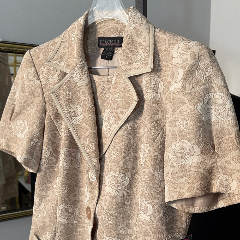 Beige Floral Blazer and Skirt Set